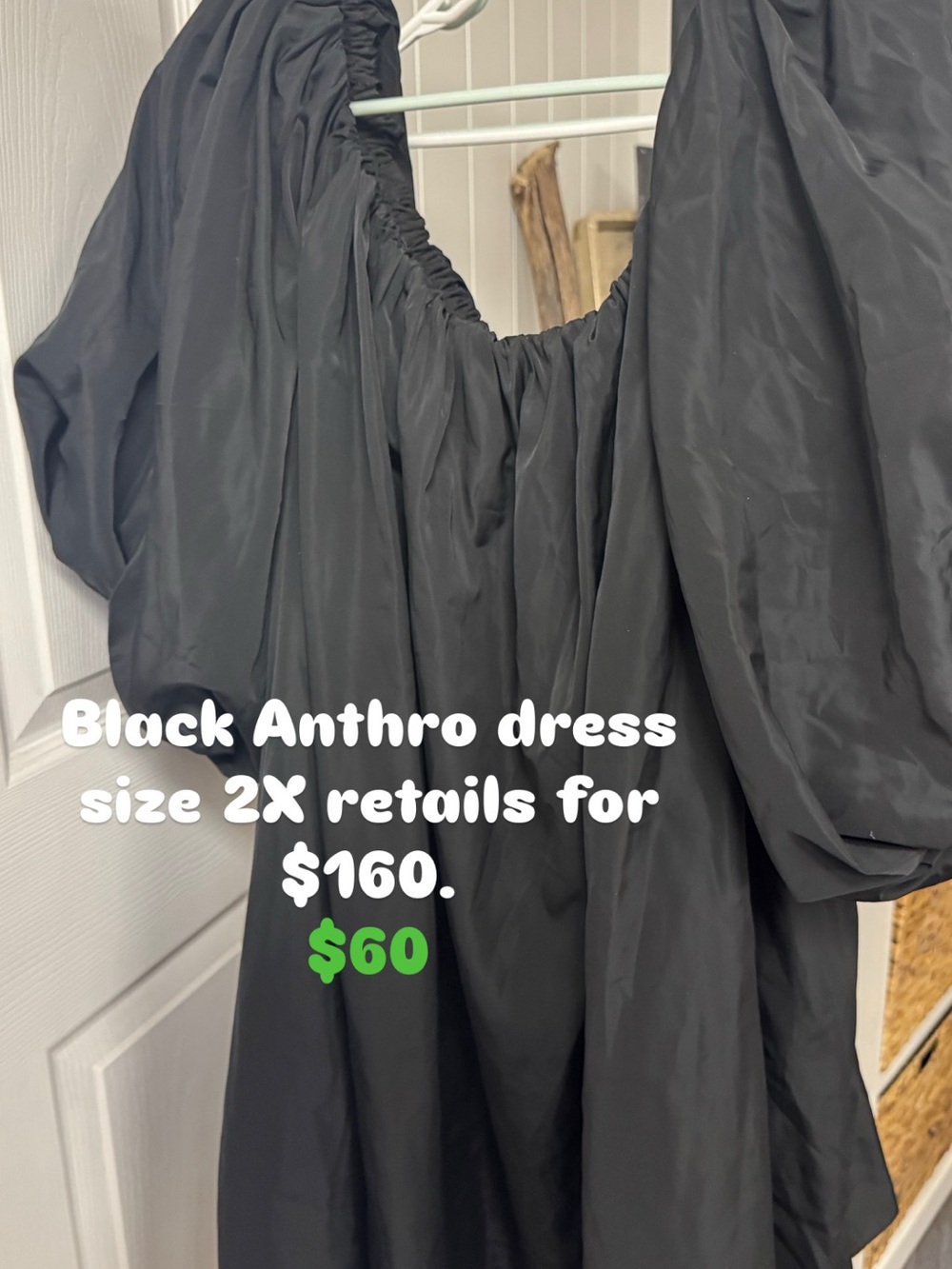 Anthropologie Black Puff-Sleeve Midi Dress